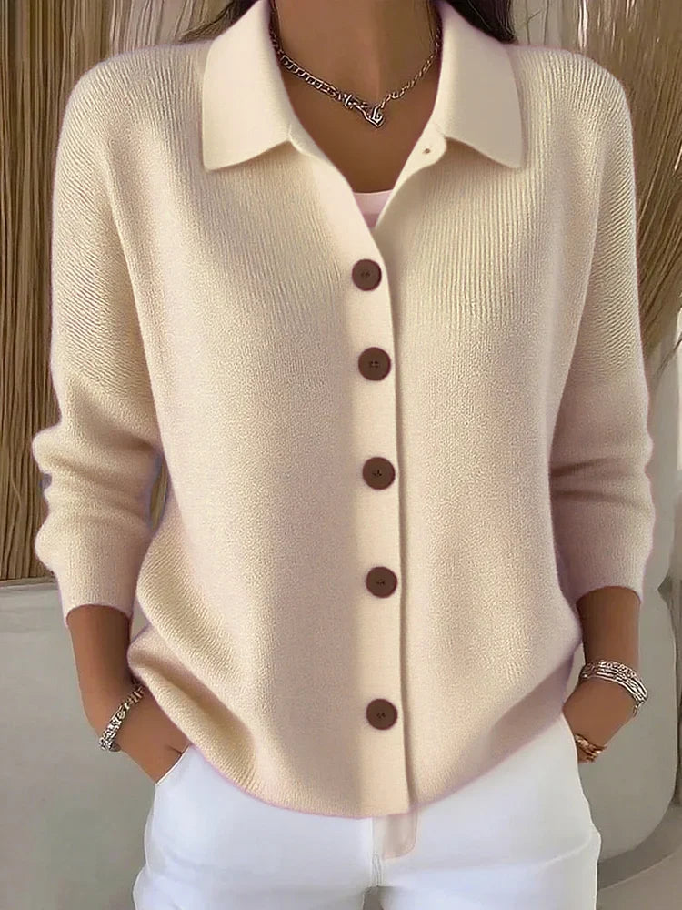 Karine | Cardigan Élégant Col Polo Classique