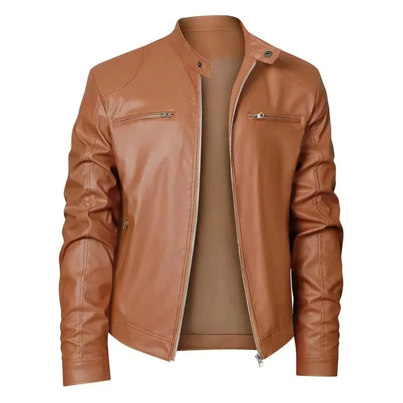Thomas - Veste Élégante Cuir Col Officier