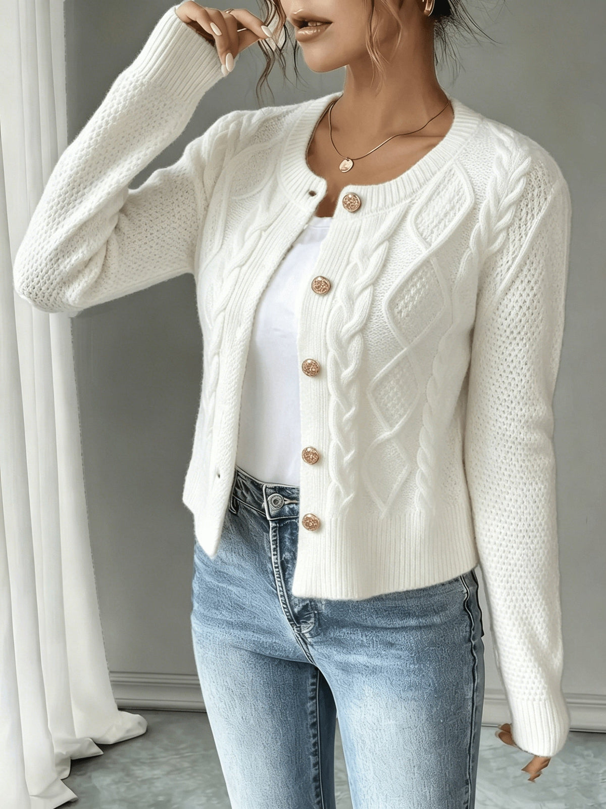 Christine - Cardigan Élégant Torsadé Boutonné