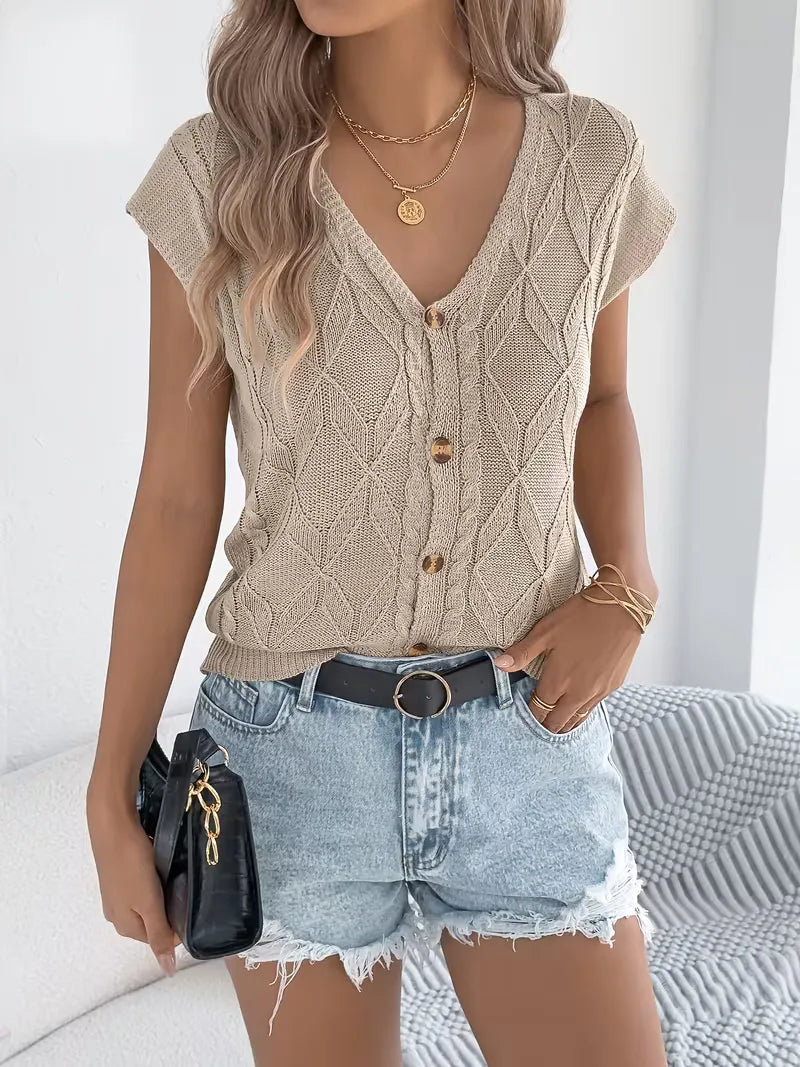 Nathalie - Gilet Flatteur Boutonné Col V