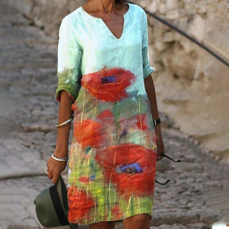 Julie - Robe Lin Fleurie Fluide