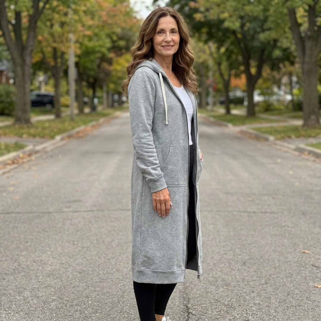 Camille - Cardigan Élégant Zippé Oversize à Capuche