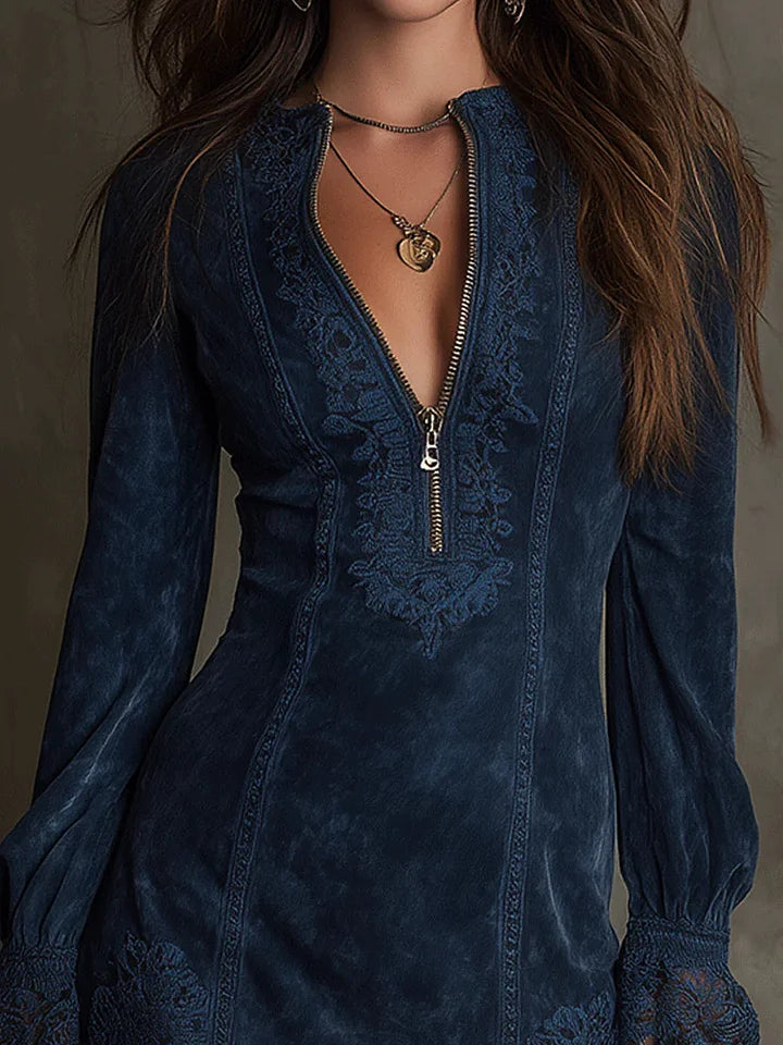 Sabrina - Robe Courte Femme en Suède et Dentelle