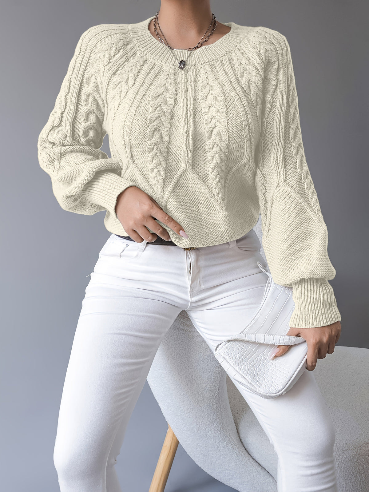 Nathalie - Pull Élégant Torsadé Manches Bouffantes