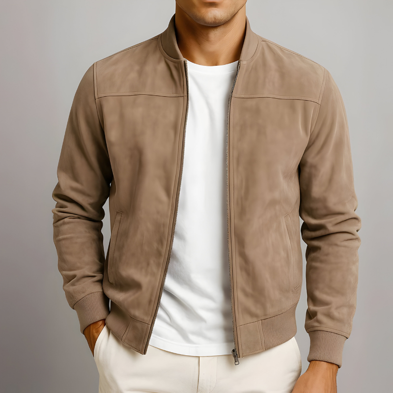 Vincent - Veste Élégante Daim Col Montant