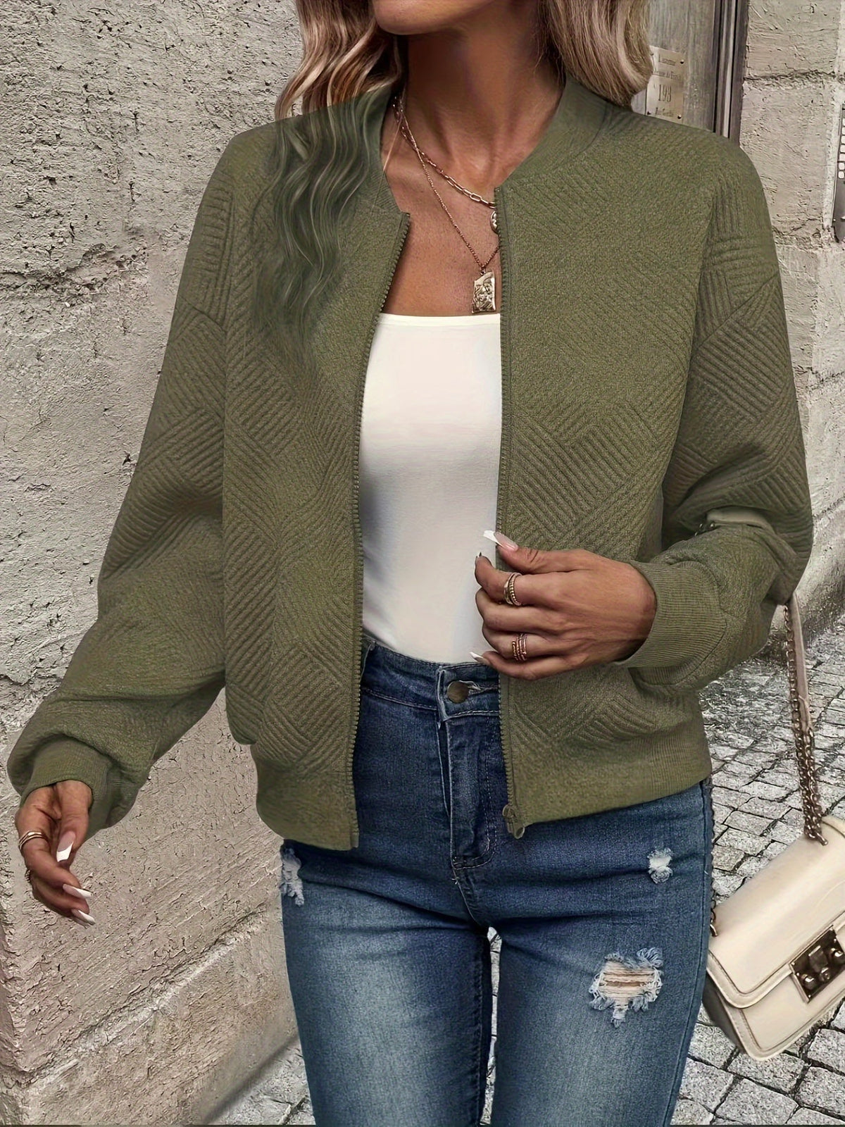 Sylvie - Veste Élégante Zippée Texturée