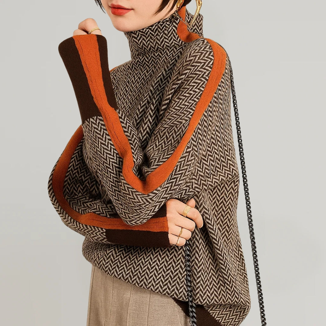 Delphine | Pull Élégant Col Roulé Rayé