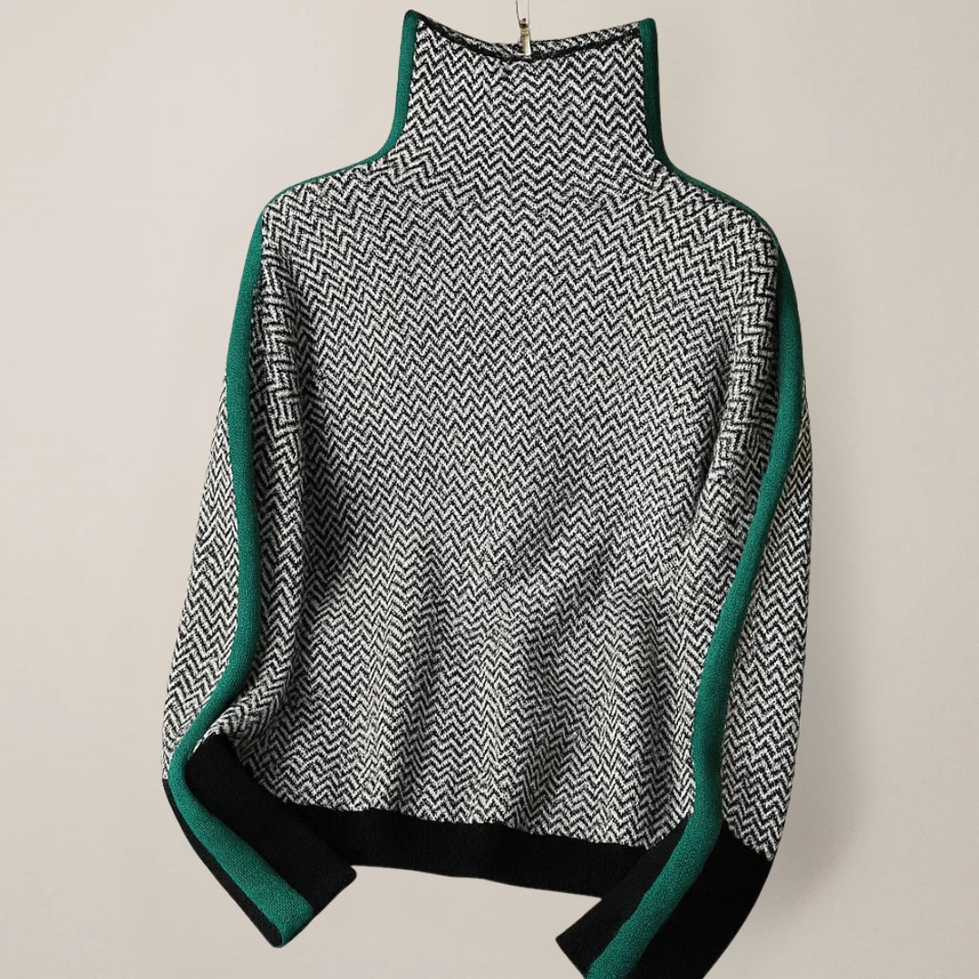 Delphine | Pull Élégant Col Roulé Rayé