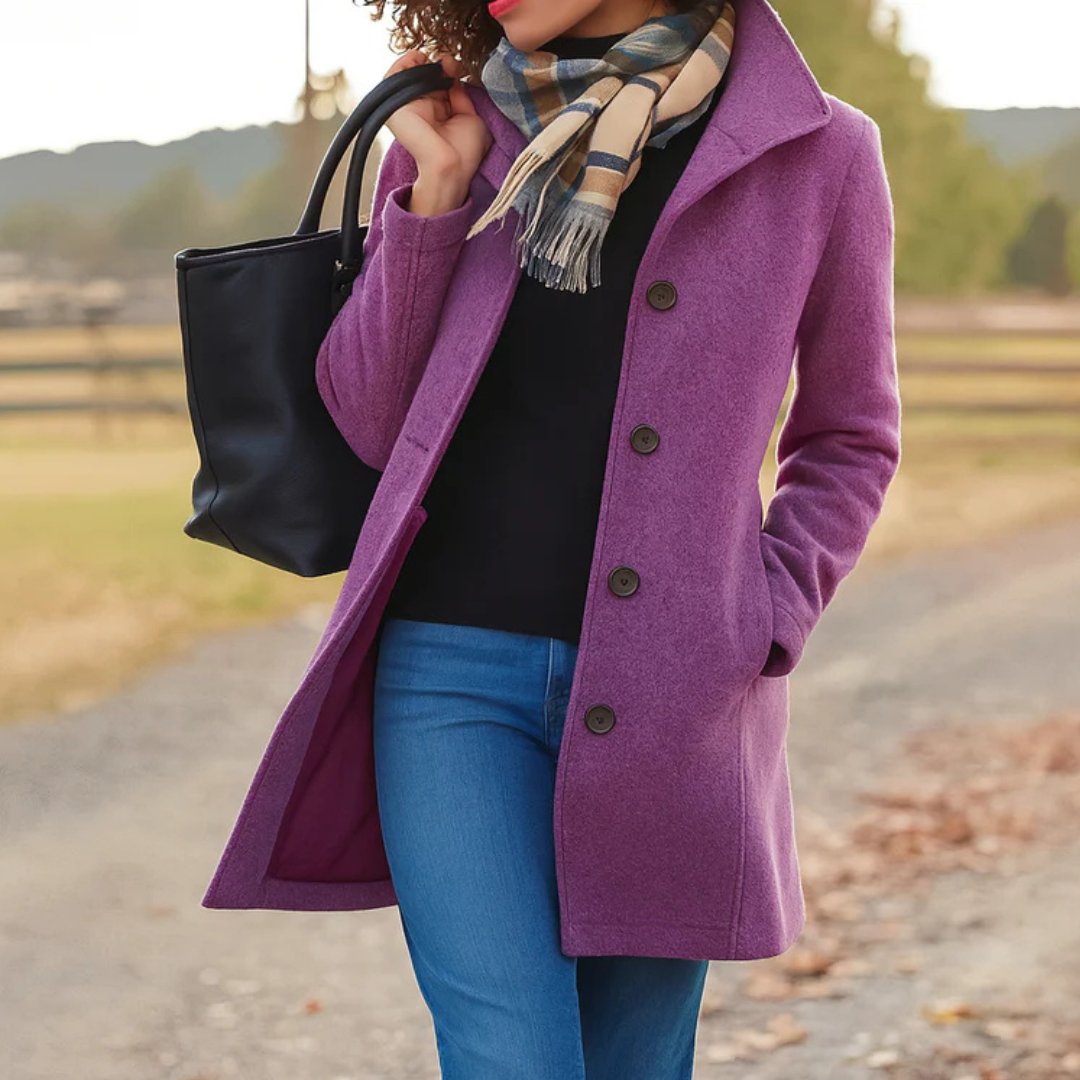 Nathalie | Manteau Élégant Mi-Long Col Montant