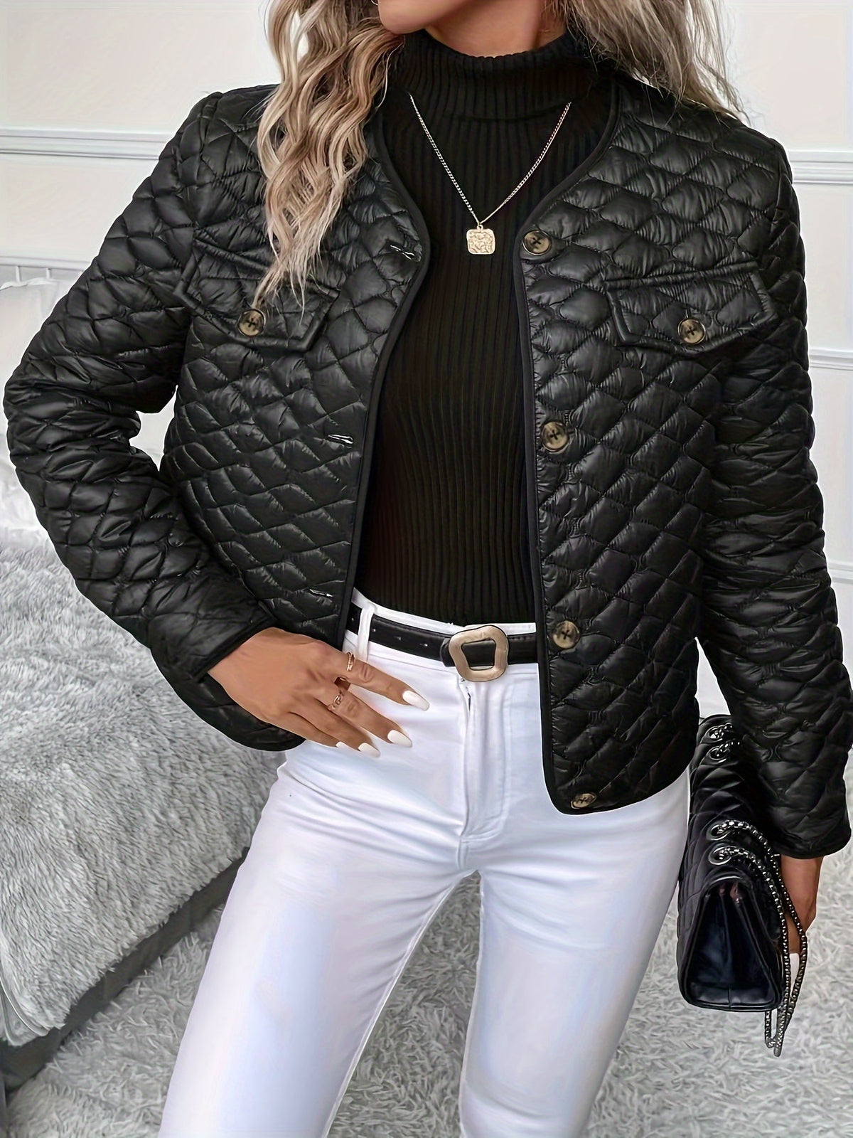 Chloé - Veste Élégante Matelassée Boutonnée