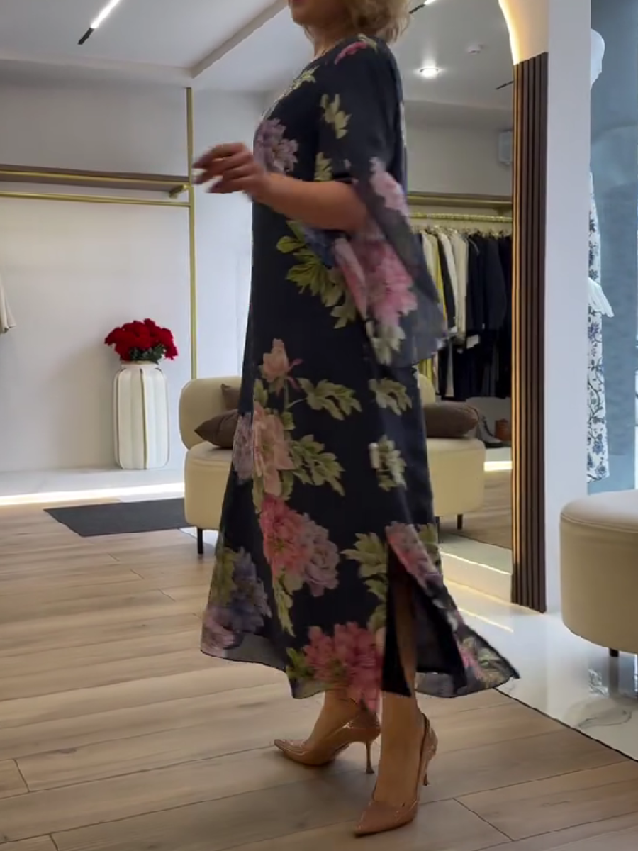 Linda - Robe Longue Mousseline Fleurie Chic Femme