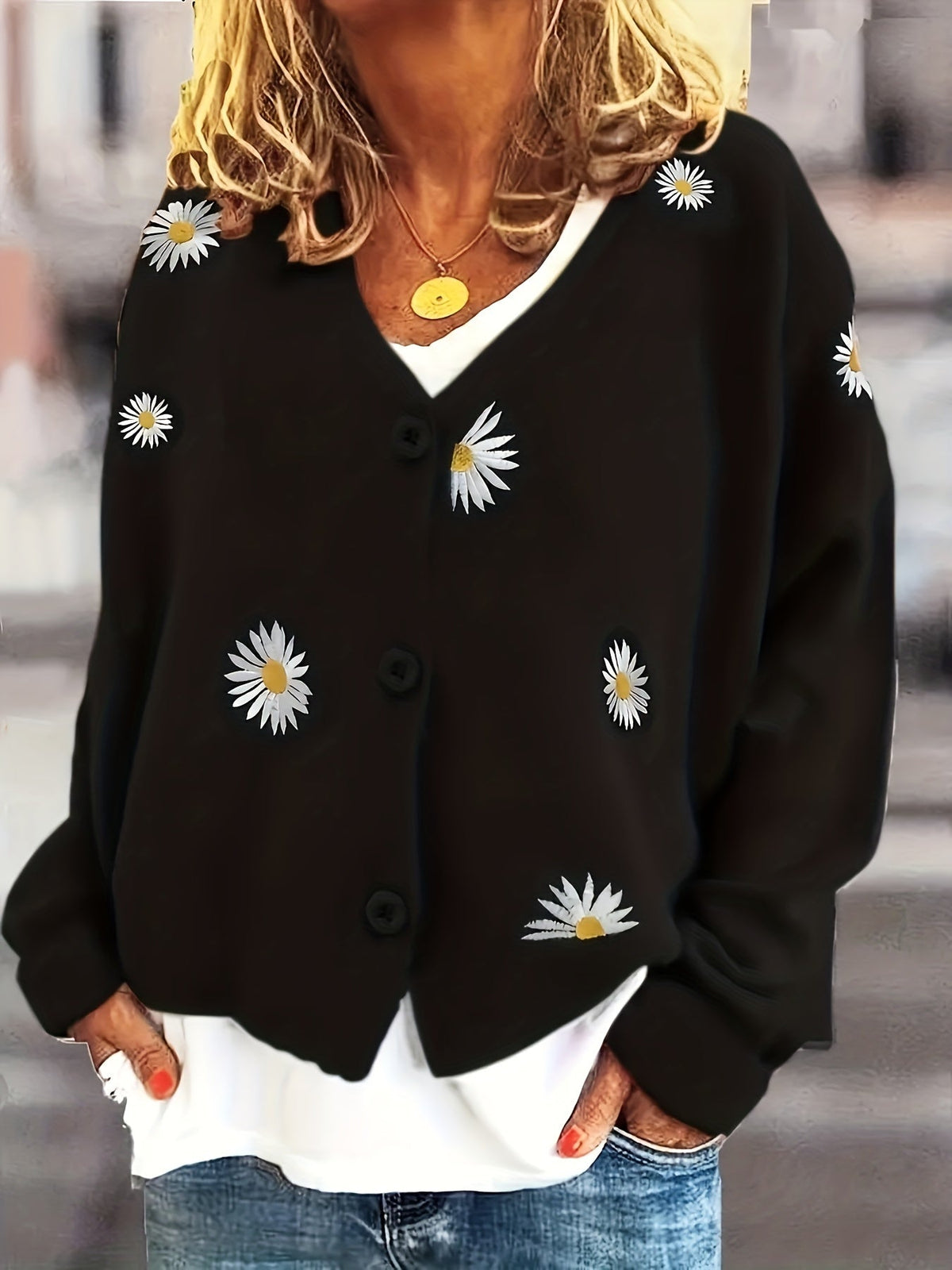 Manon - Cardigan Féminin Fleuri Boutonné