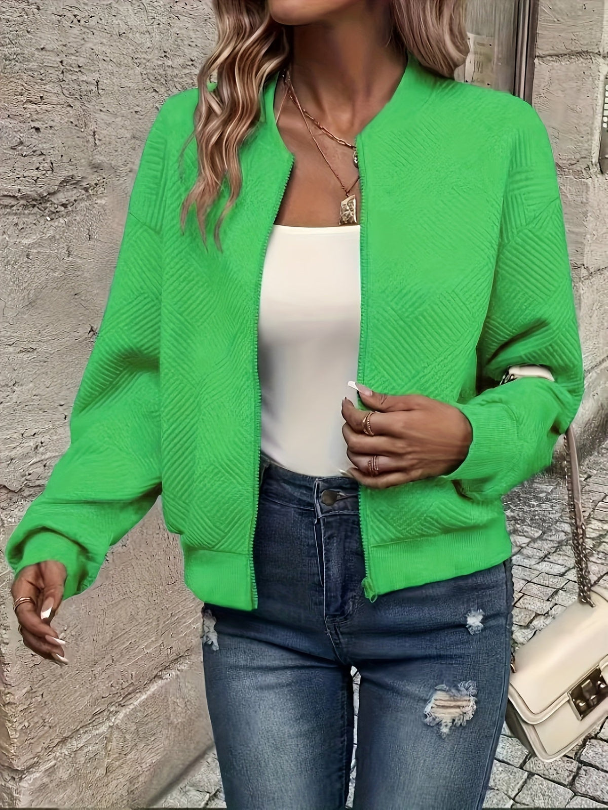 Sylvie - Veste Élégante Zippée Texturée