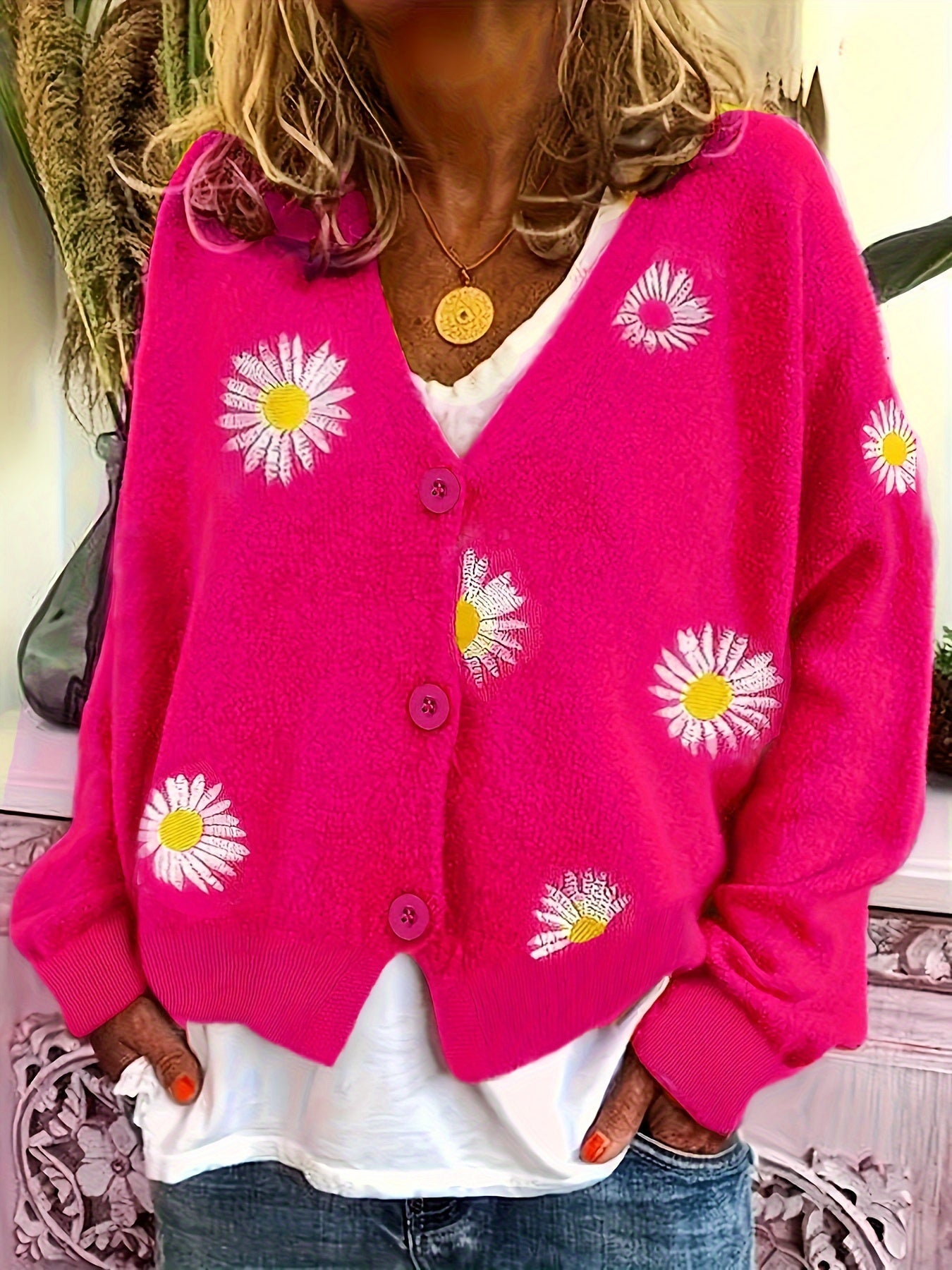 Manon - Cardigan Féminin Fleuri Boutonné
