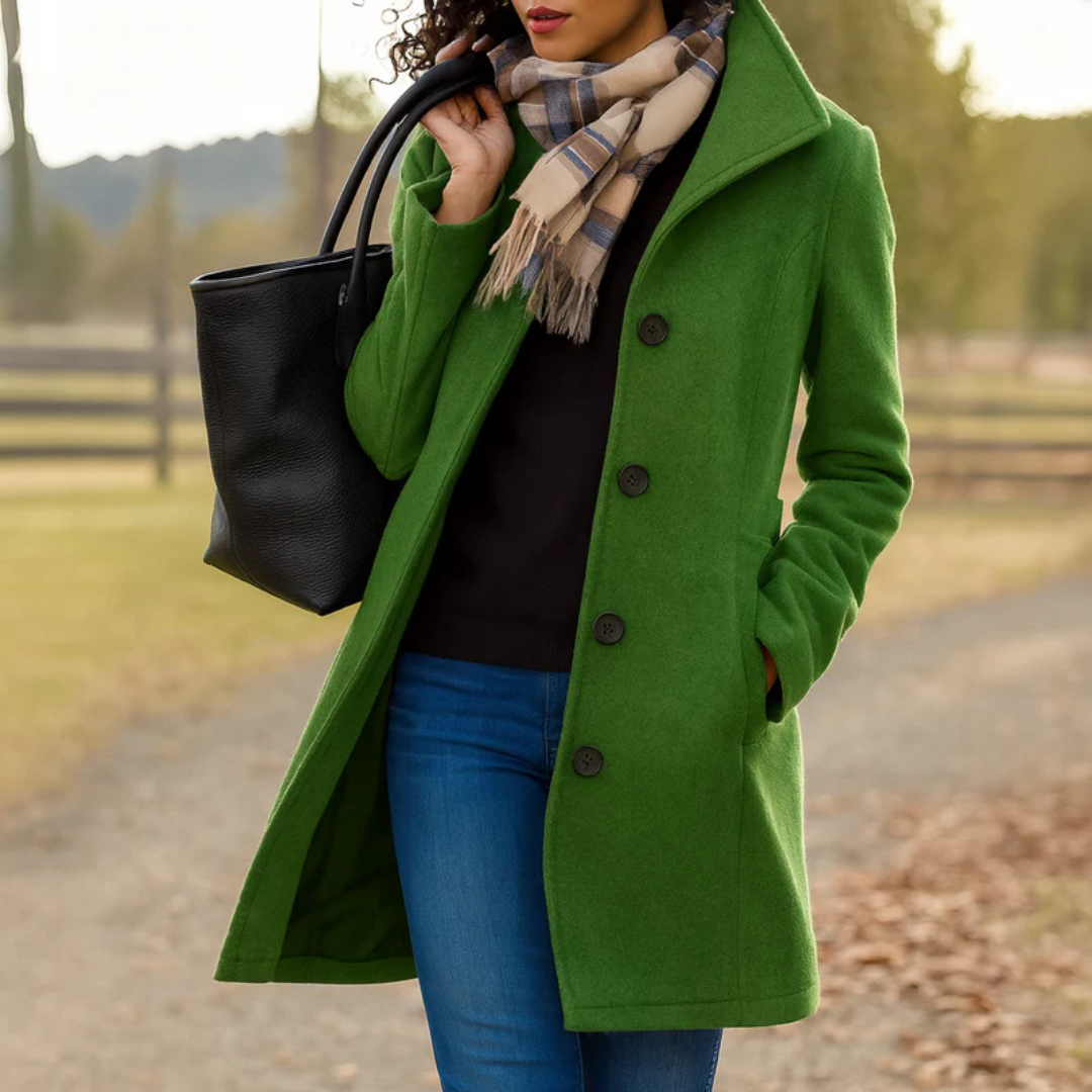 Nathalie | Manteau Élégant Mi-Long Col Montant