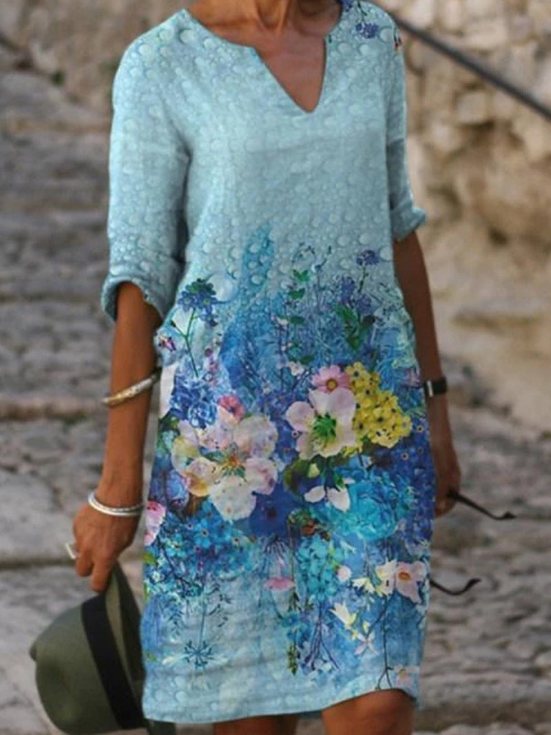 Julie - Robe Tunique Femme Fleurie en Lin