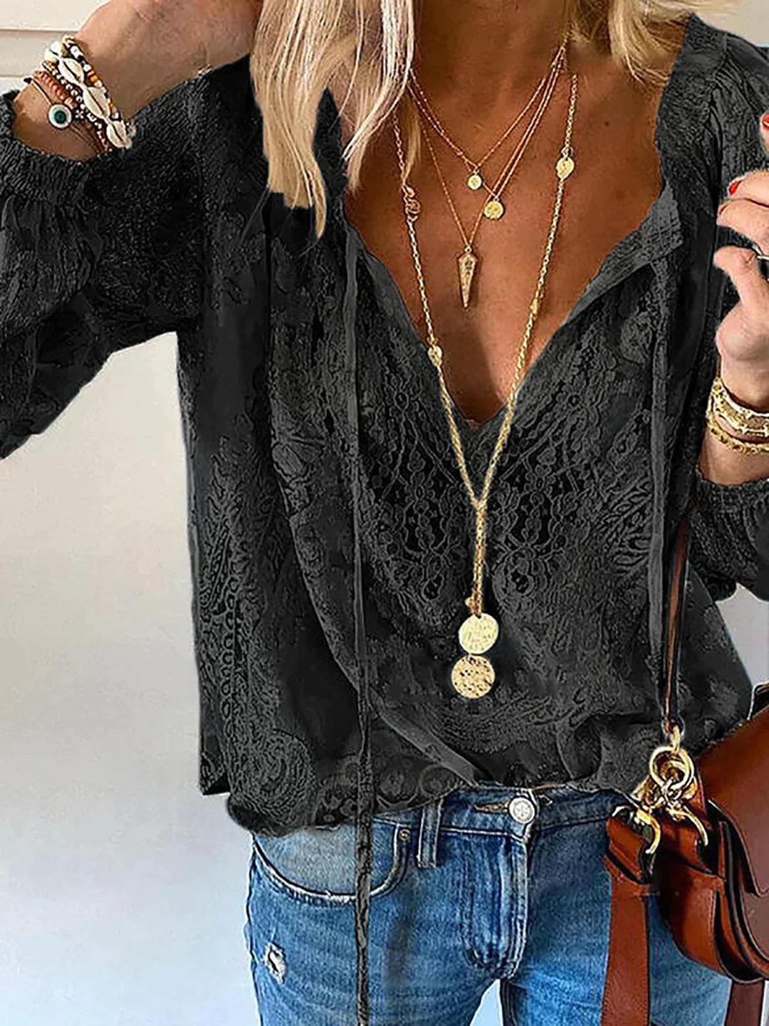 Blouse Femme En Dentelle Col V Bohème - Dominique