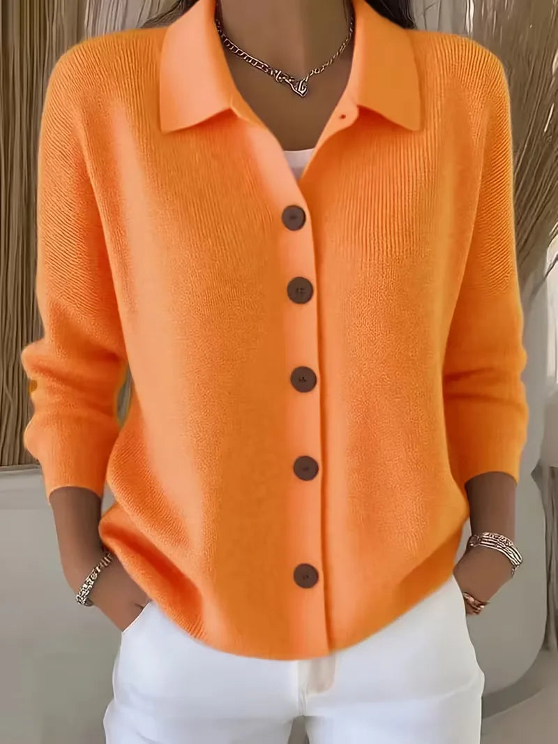 Sophie - Gilet Élégant Col Chemise Maille Fine