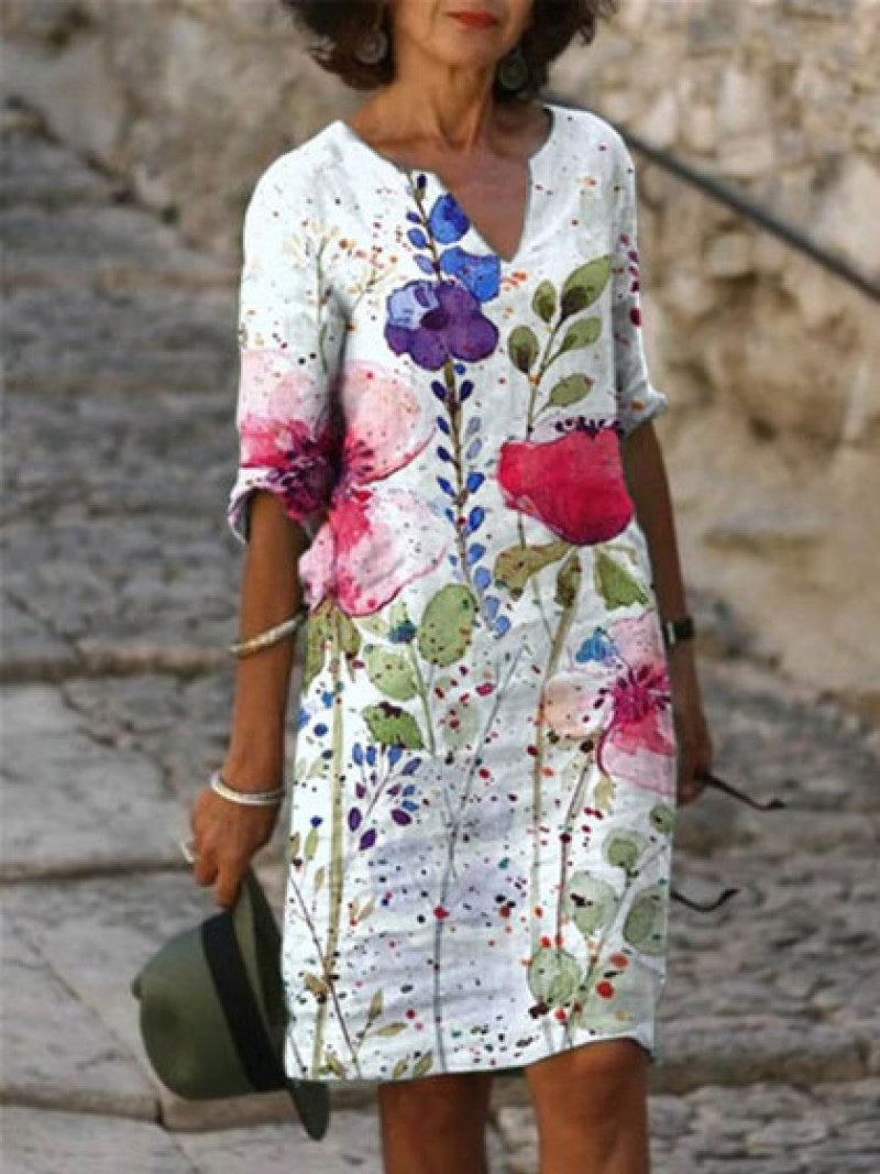 Julie - Robe Tunique Femme Fleurie en Lin