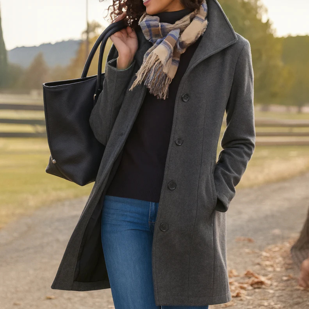 Nathalie | Manteau Élégant Mi-Long Col Montant