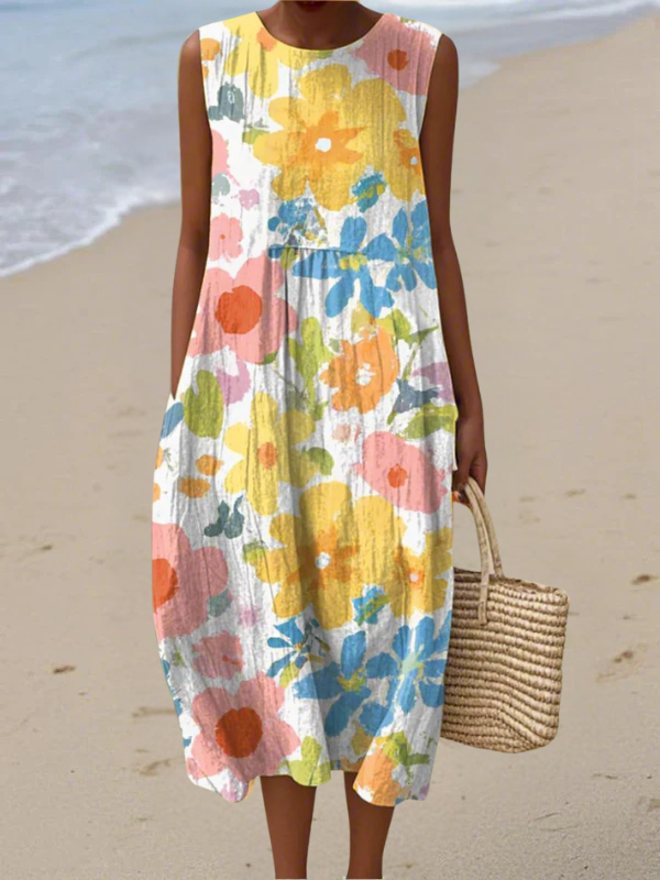 Nathalie - Robe Lin Légère Imprimée