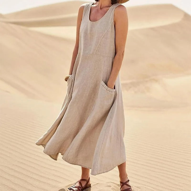 Séverine - Robe Lin Sans Manches Longue Femme