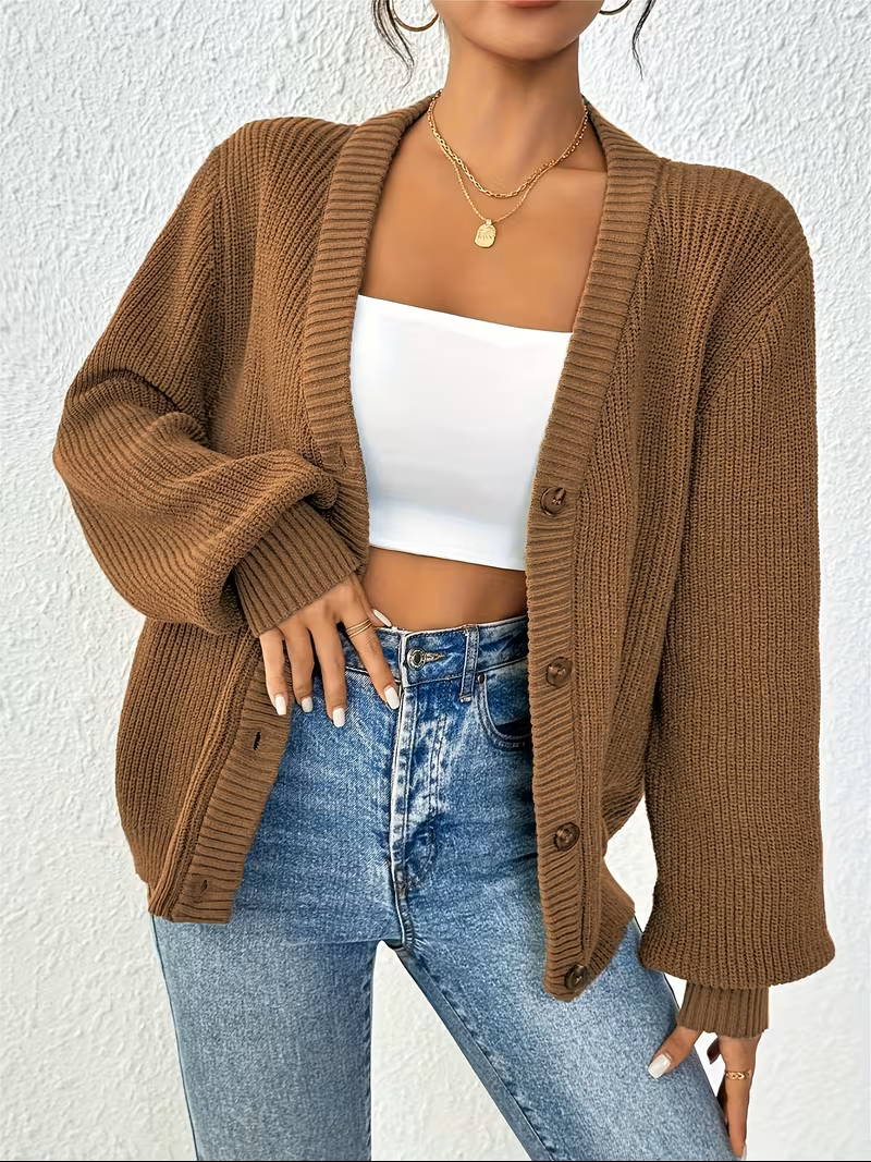 Karine - Cardigan Élégant Oversize Boutonné
