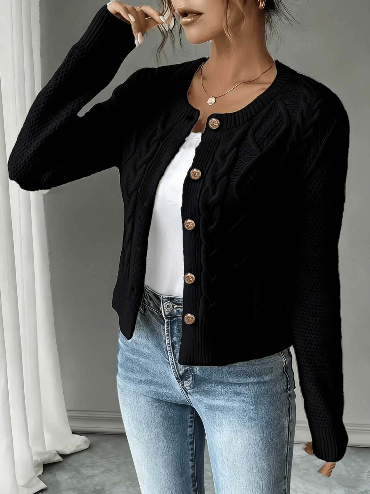 Christine - Cardigan Élégant Torsadé Boutonné