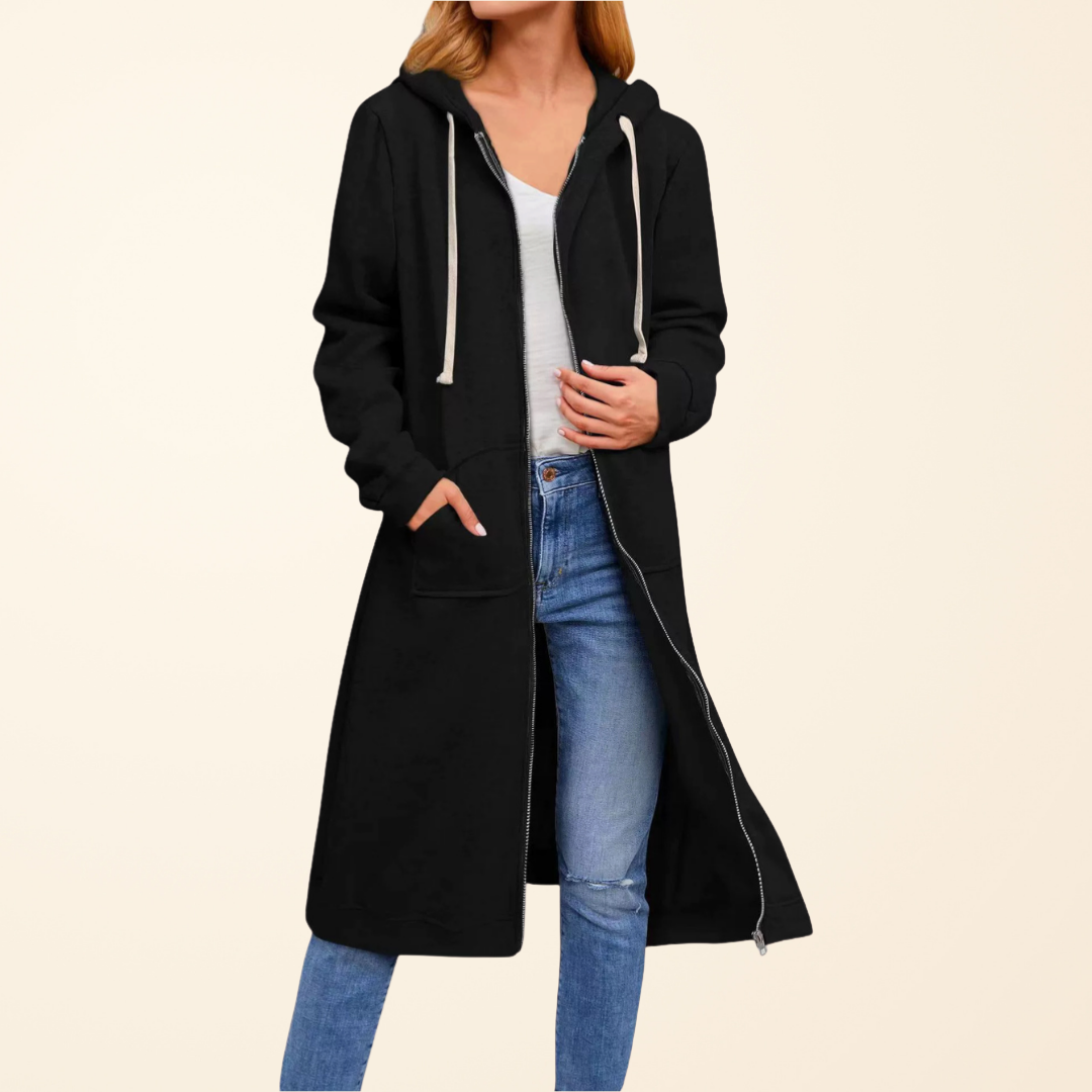 Camille - Cardigan Élégant Zippé Oversize à Capuche