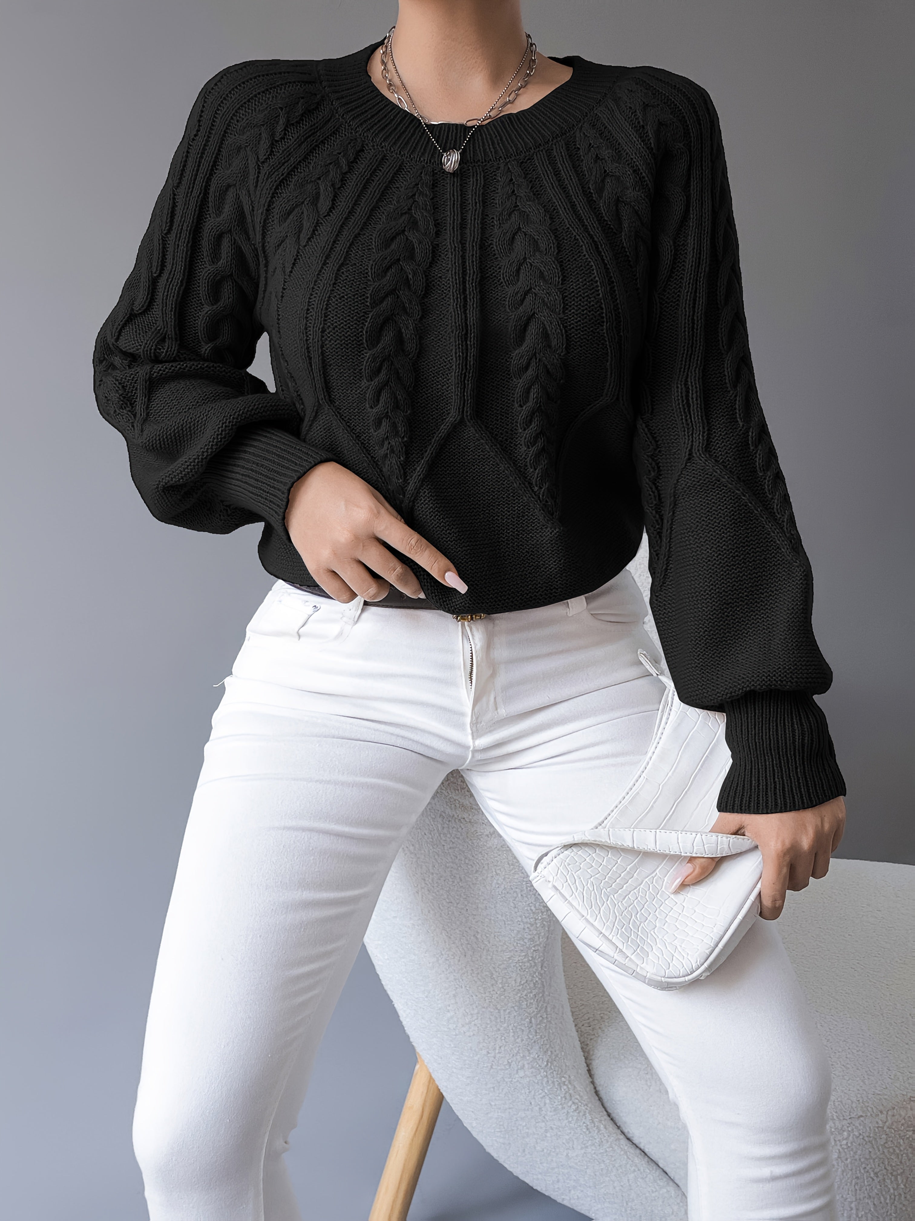 Nathalie - Pull Élégant Torsadé Manches Bouffantes