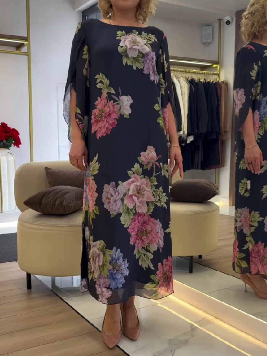 Linda - Robe Longue Mousseline Fleurie Chic Femme