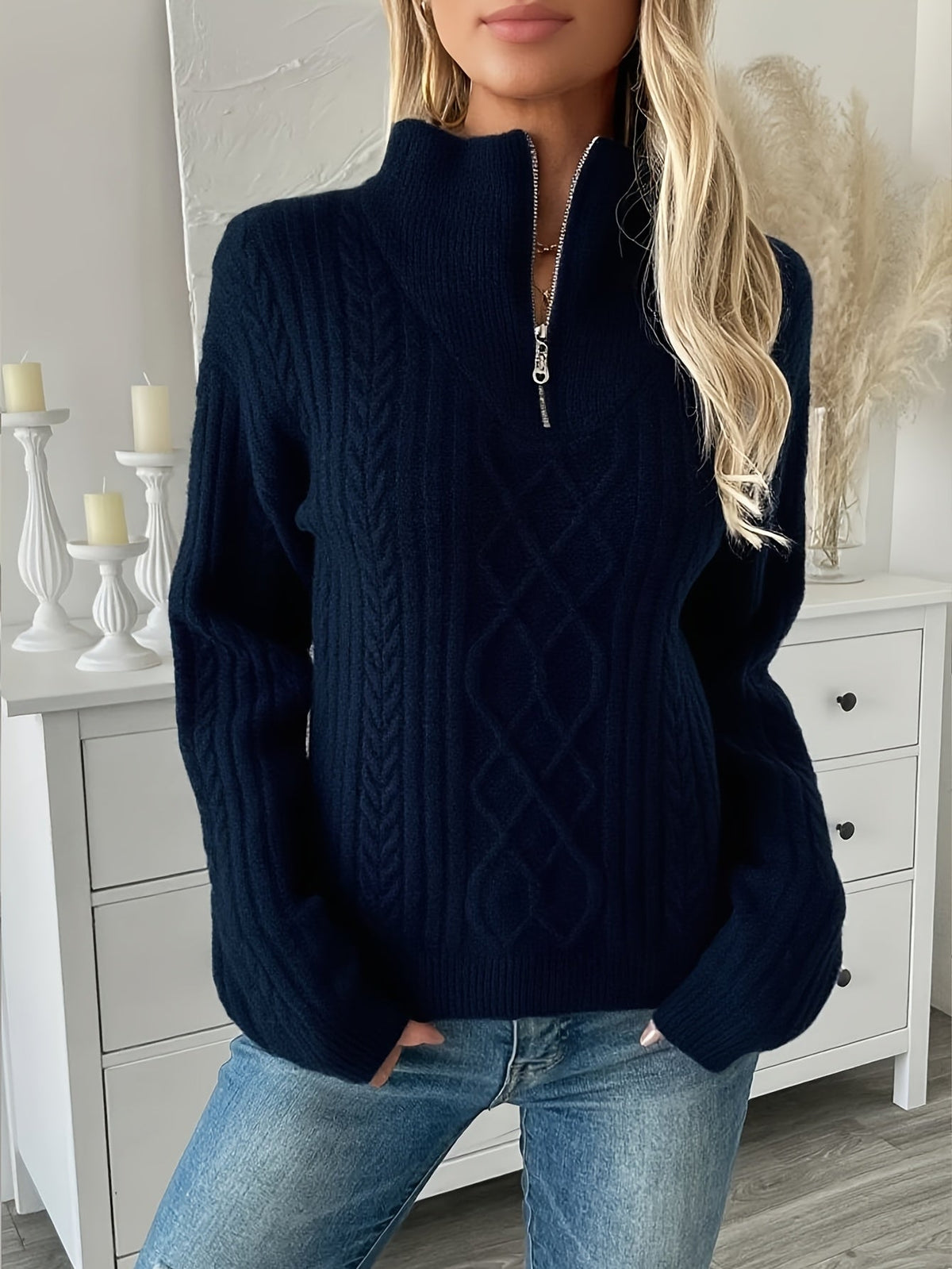 Aurélie - Pull Élégant Torsadé Col Zippé
