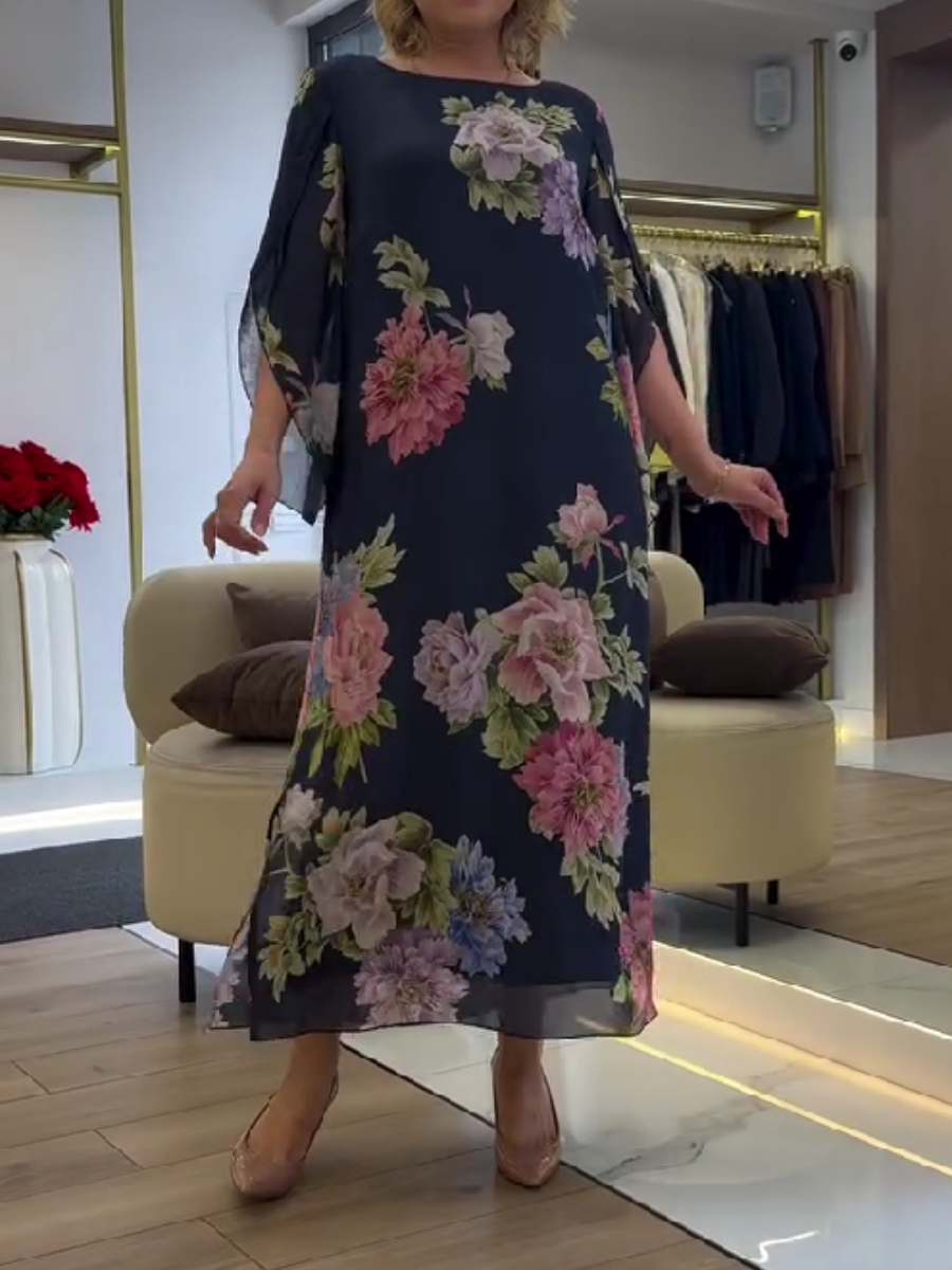 Linda - Robe Longue Mousseline Fleurie Chic Femme