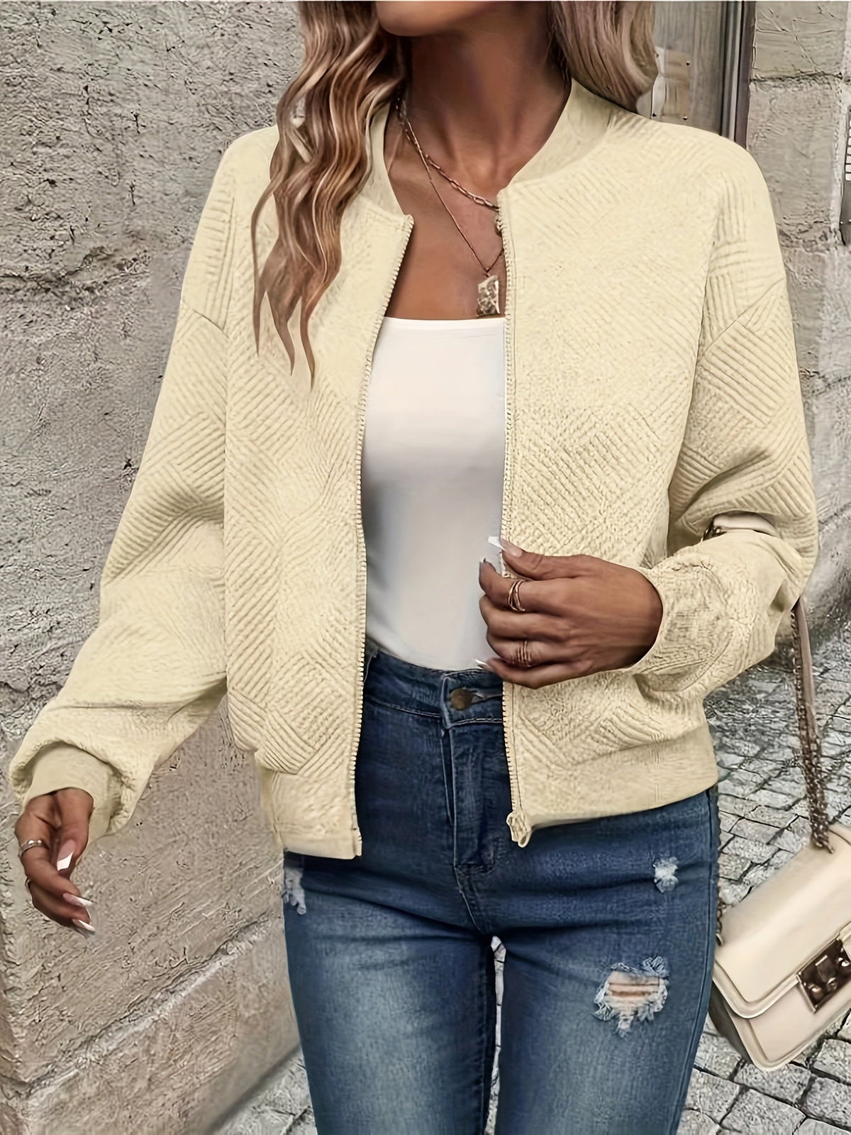 Sylvie - Veste Élégante Zippée Texturée