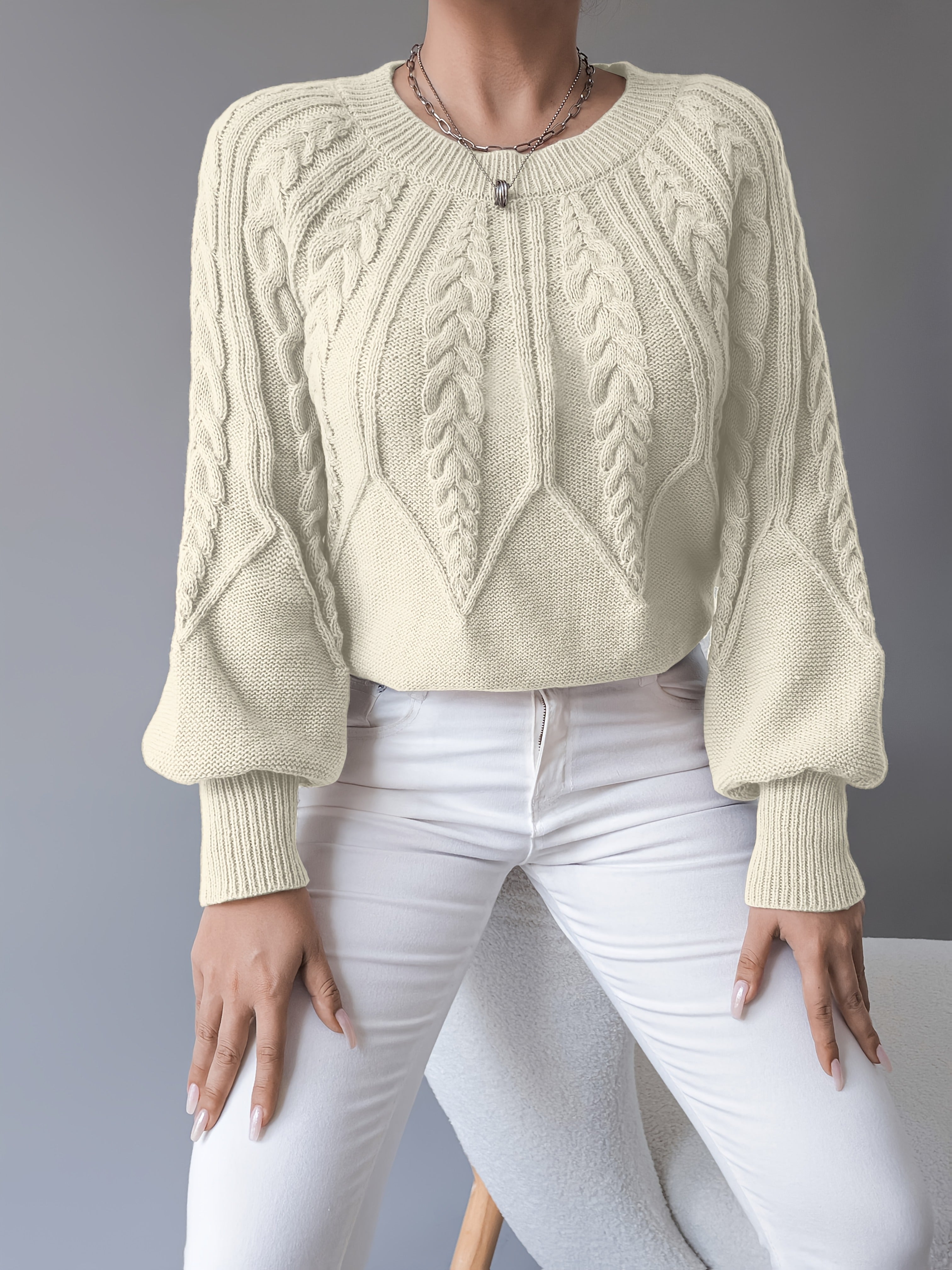 Nathalie - Pull Élégant Torsadé Manches Bouffantes