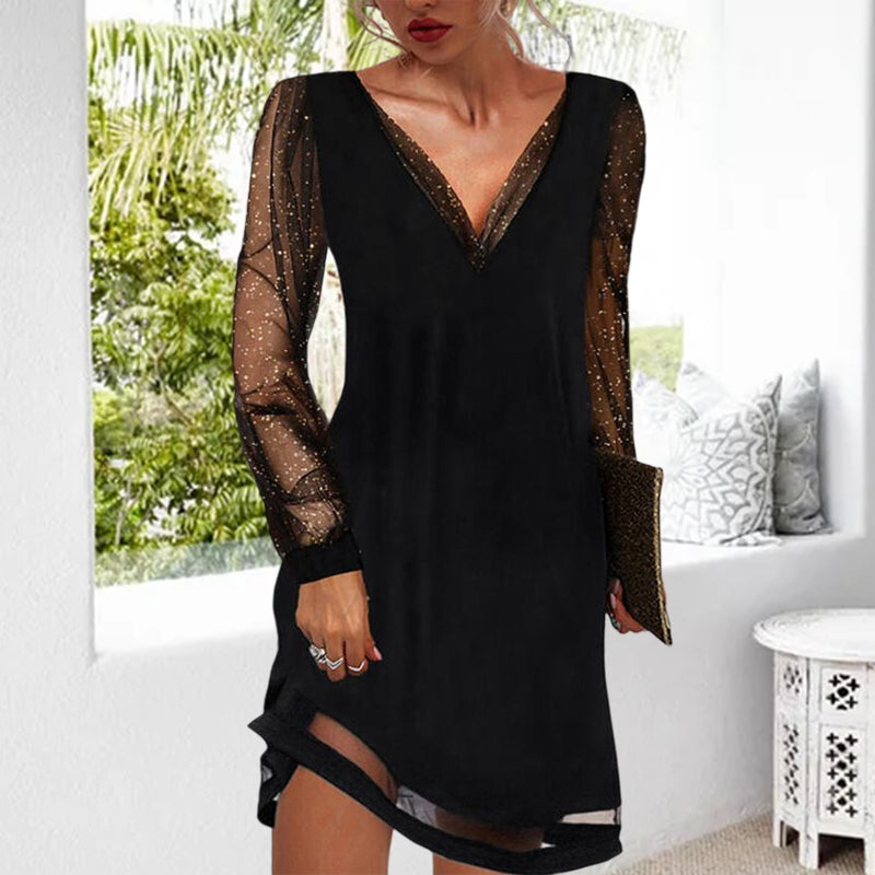 Élodie - Robe De Soirée Élégante Manches Paillettes Femme