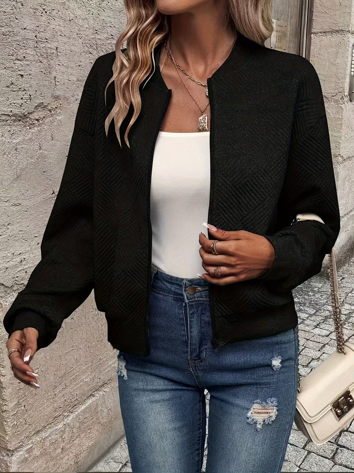 Sylvie - Veste Élégante Zippée Texturée