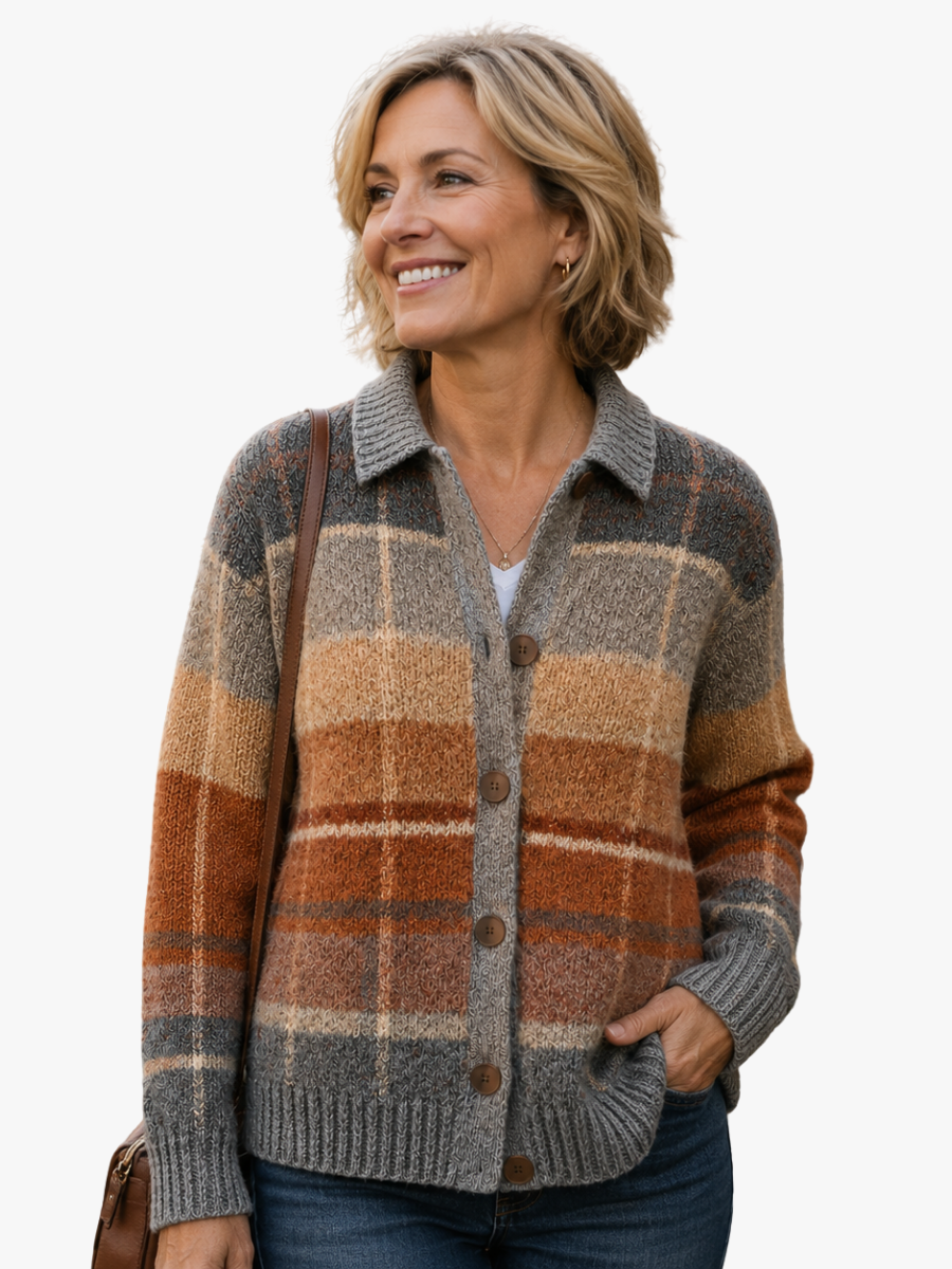 Nathalie - Cardigan Chic Carreaux Boutonné