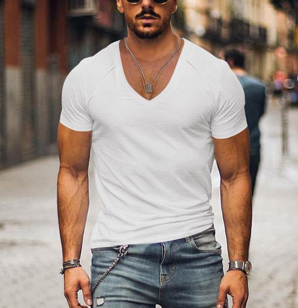 Thierry - T-shirt Homme Slim Fit Col V Manches Courtes