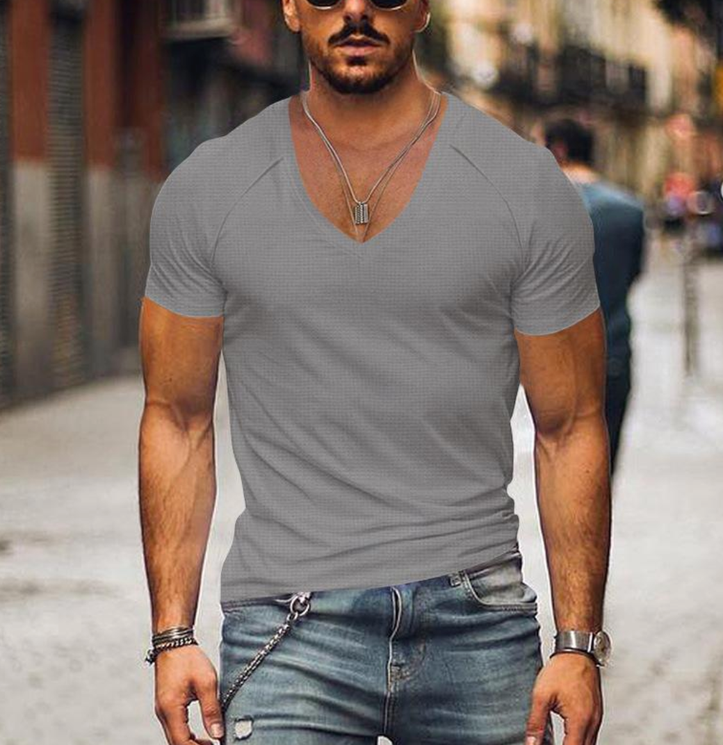 Thierry - T-shirt Homme Slim Fit Col V Manches Courtes