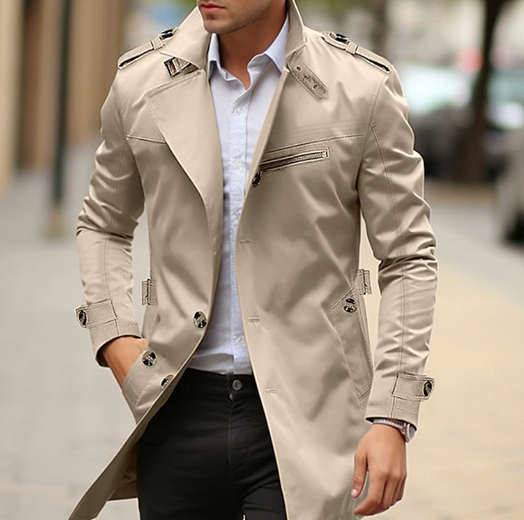 Hervé | Trench Élégant Mi-Long Coupe Droite