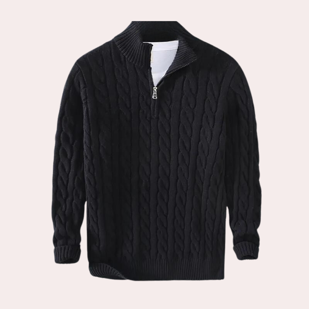 Léon - Pull Cachemire Maille Torsadée Demi-Zip Premium Homme