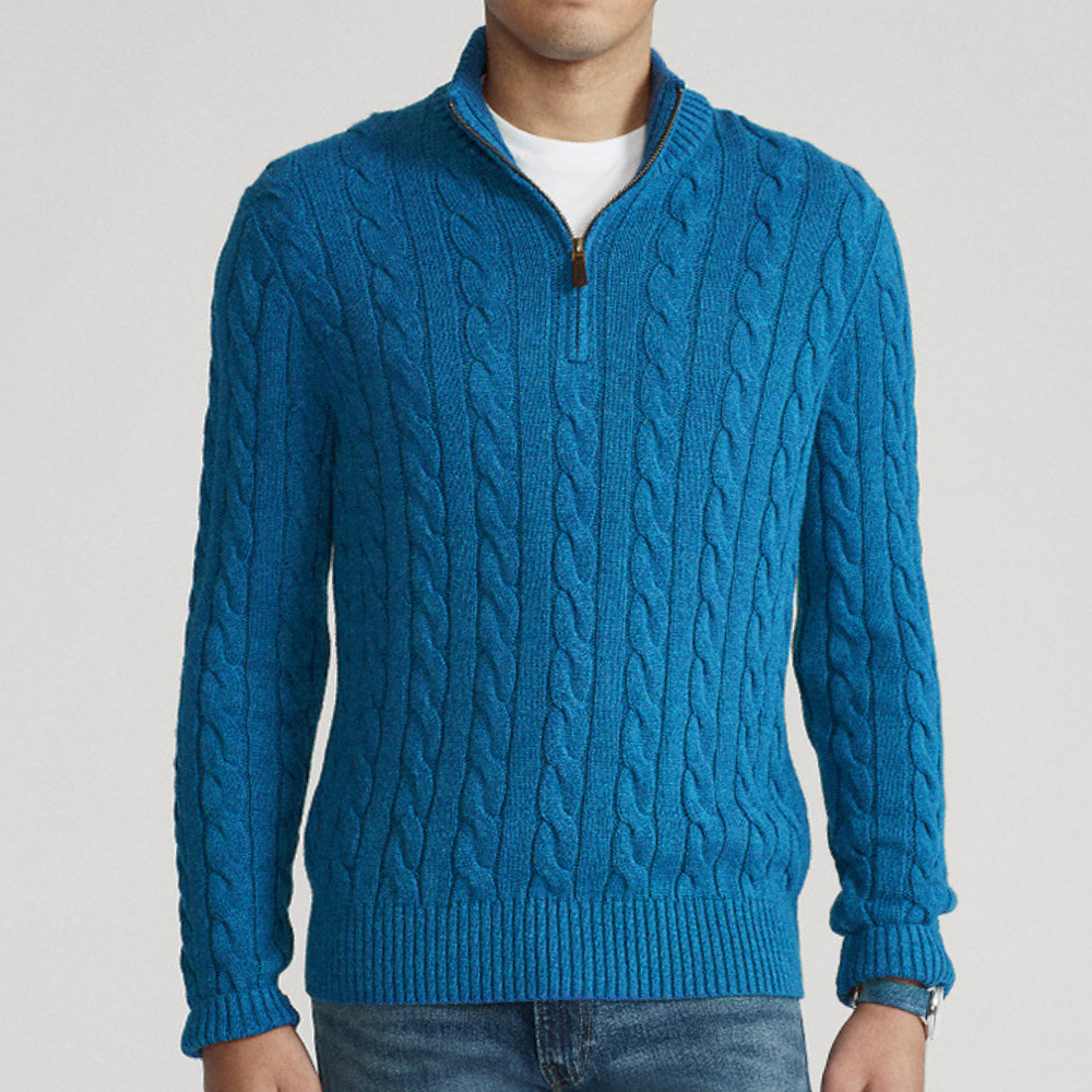 Léon - Pull Cachemire Maille Torsadée Demi-Zip Premium Homme
