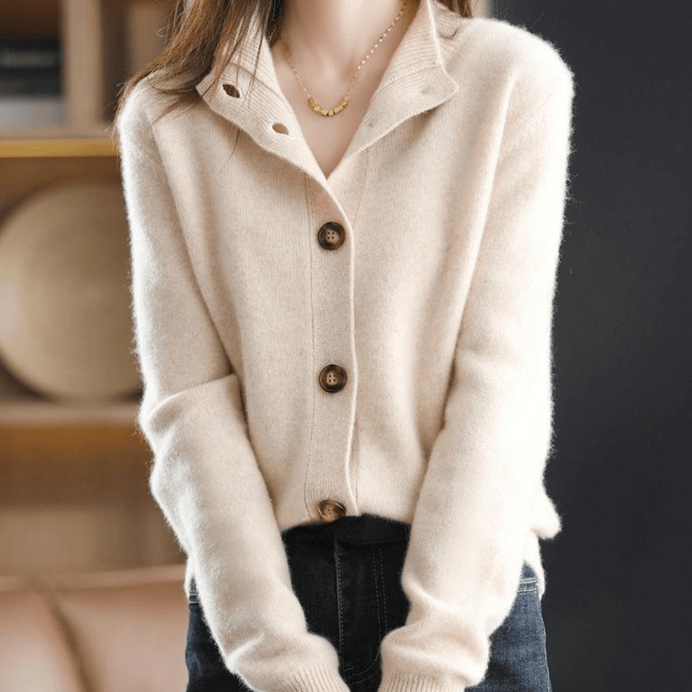 Delphine - Gilet Raffiné Cachemire Col Montant