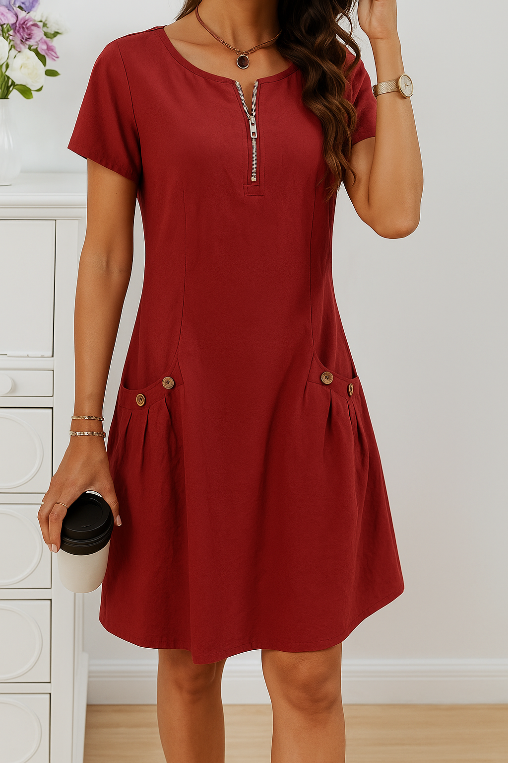 Sylviane - Robe en Lin Chic à Poches Femme