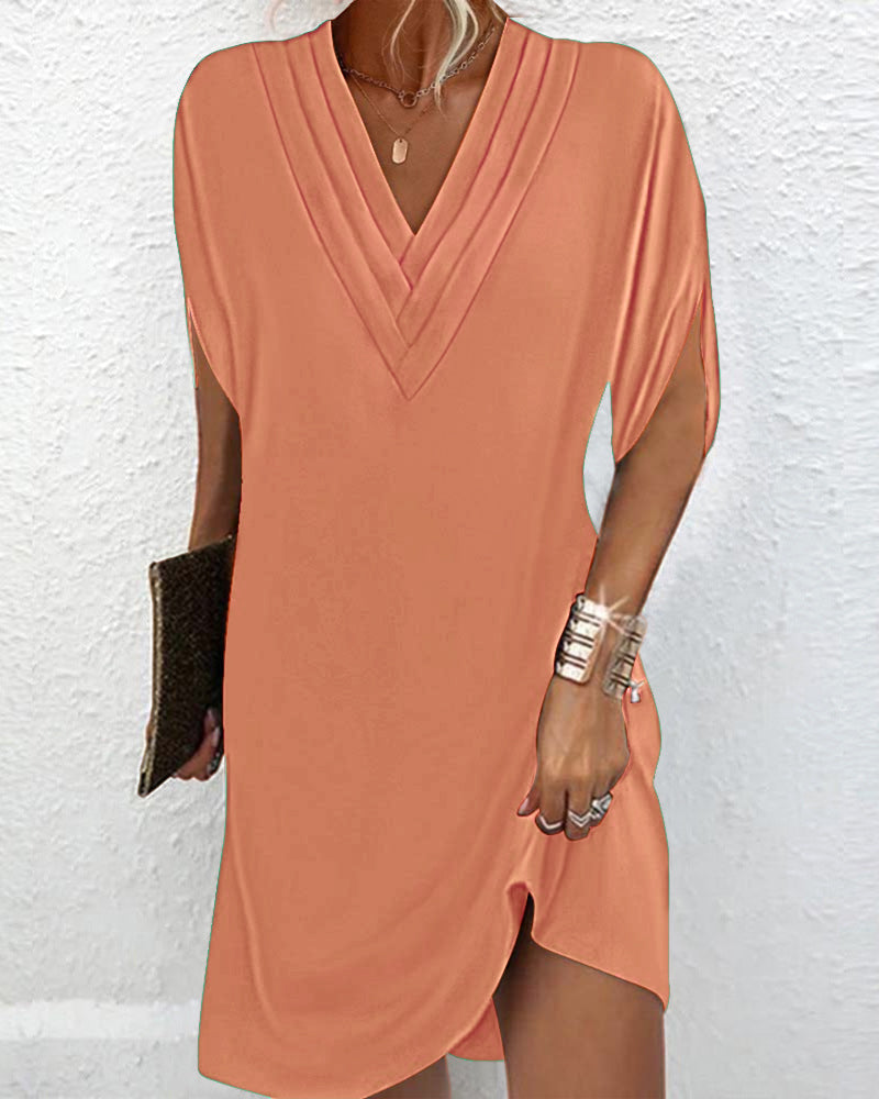Emma - Robe Élégante À Manches Fendues De Couleur Unie 6