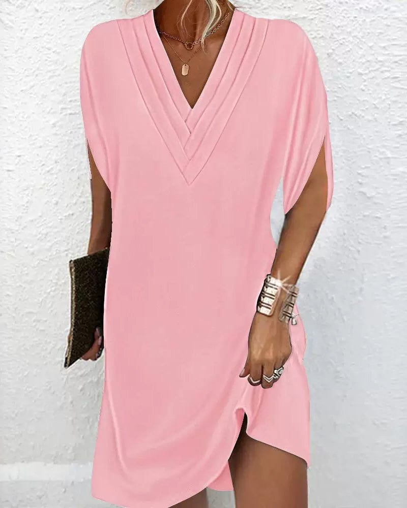 Emma - Robe Élégante À Manches Fendues De Couleur Unie 8