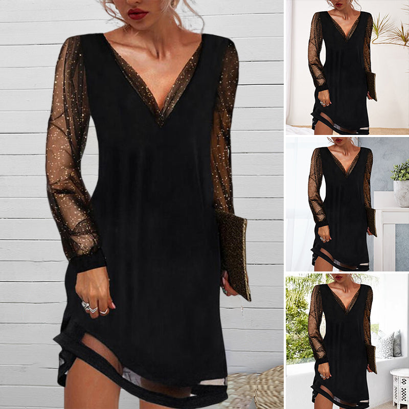 Élodie - Robe De Soirée Élégante Manches Paillettes Femme