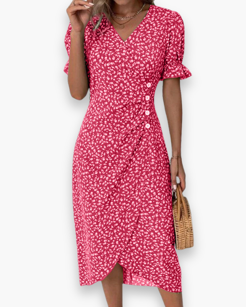 Femmes d'élégants fleurs en V Robe à col | Midi 2