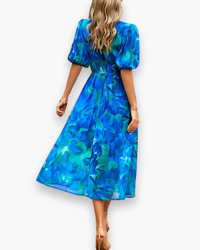 Femmes élégantes fleurs imprimées midikleid | Robe d'été midi 4